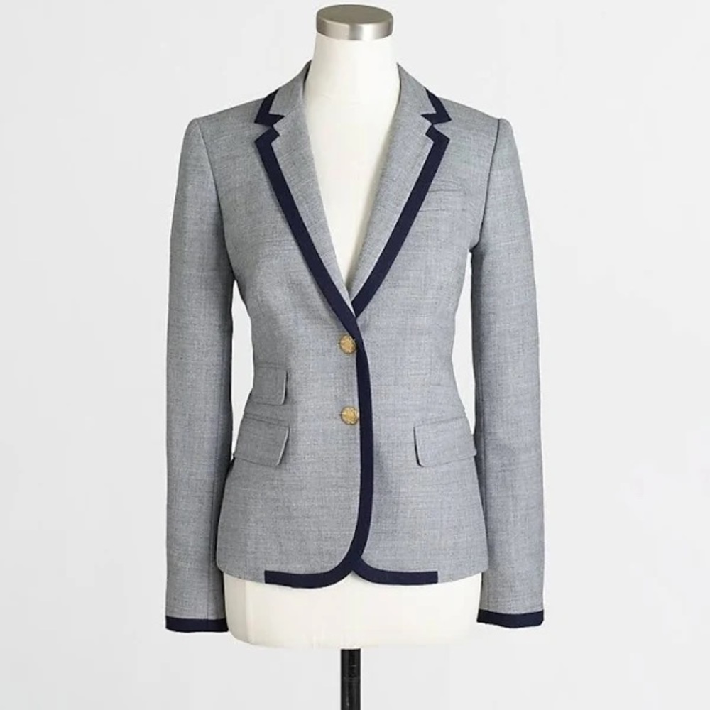 J.Crew Schoolboy Gray Blazer with Navy Trim with gold buttons
